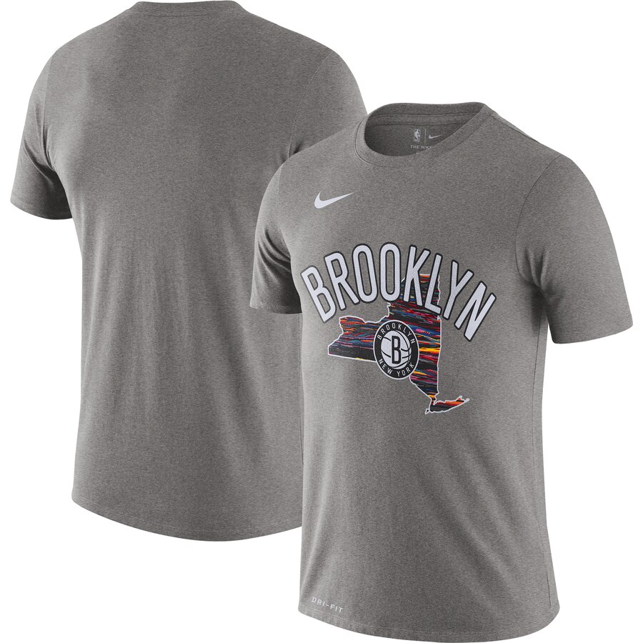 Men 2020 NBA Nike Brooklyn Nets Heather Gray 201920 City Edition Hometown Performance TShirt->nba t-shirts->Sports Accessory